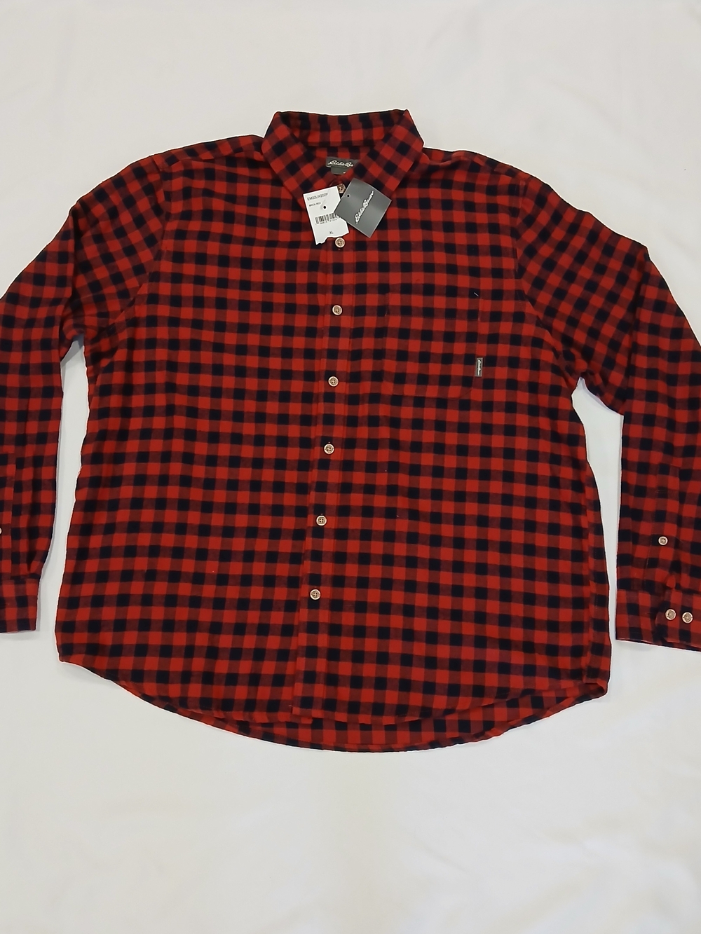 Eddie Bauer Flannel Shirt Men XL Red Black Buffalo Check Button Down Outdoor NWT